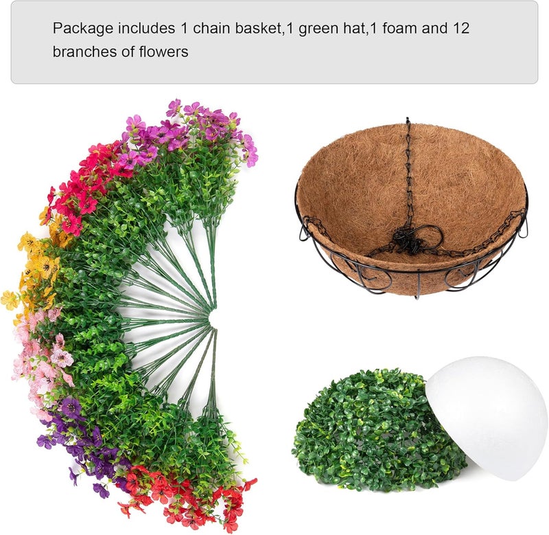 HyeFlora Artificial Fake Hanging Plants Flowers with Basket Outdoor Decor Faux Silk Dasiy Flower Arrangements in Pot Planter for Porch Home Indoor Patio Garden Yard Decoration - Image 2